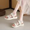 Fashion Waterproof Platform Flat Shoes Women's Fashion Round Head Open-toe Line with Soft Soled Non-slip Wear-resistant Sandals