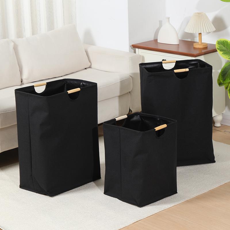 Foldable Laundry Basket with Wooden Handles - Waterproof, Large Capacity, for Toys and Clothes, Cotton and Linen Fabric
