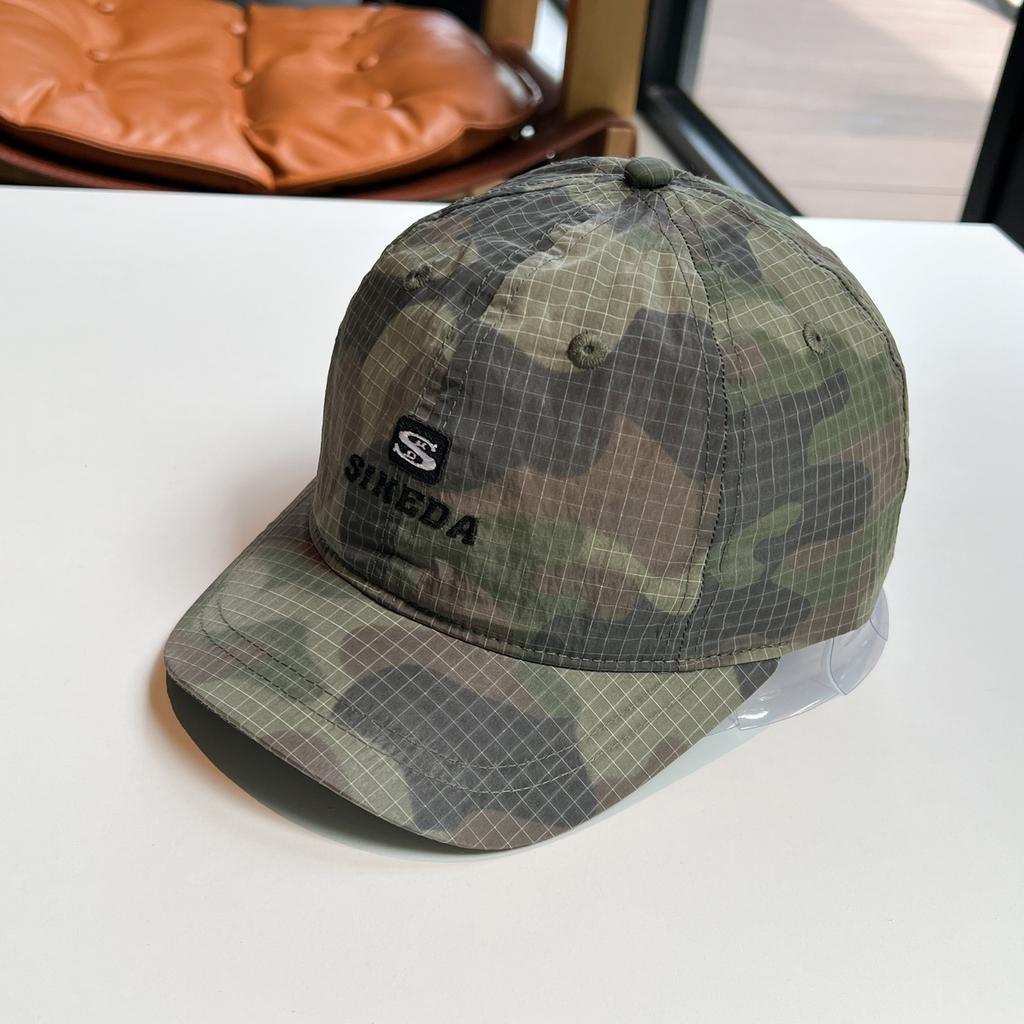 Short Brim Camouflage Hat Men's Quick-drying Grids Pattern Breathable Sweat-absorbent and Moisture-wicking Baseball Cap Military Green Peaked Cap