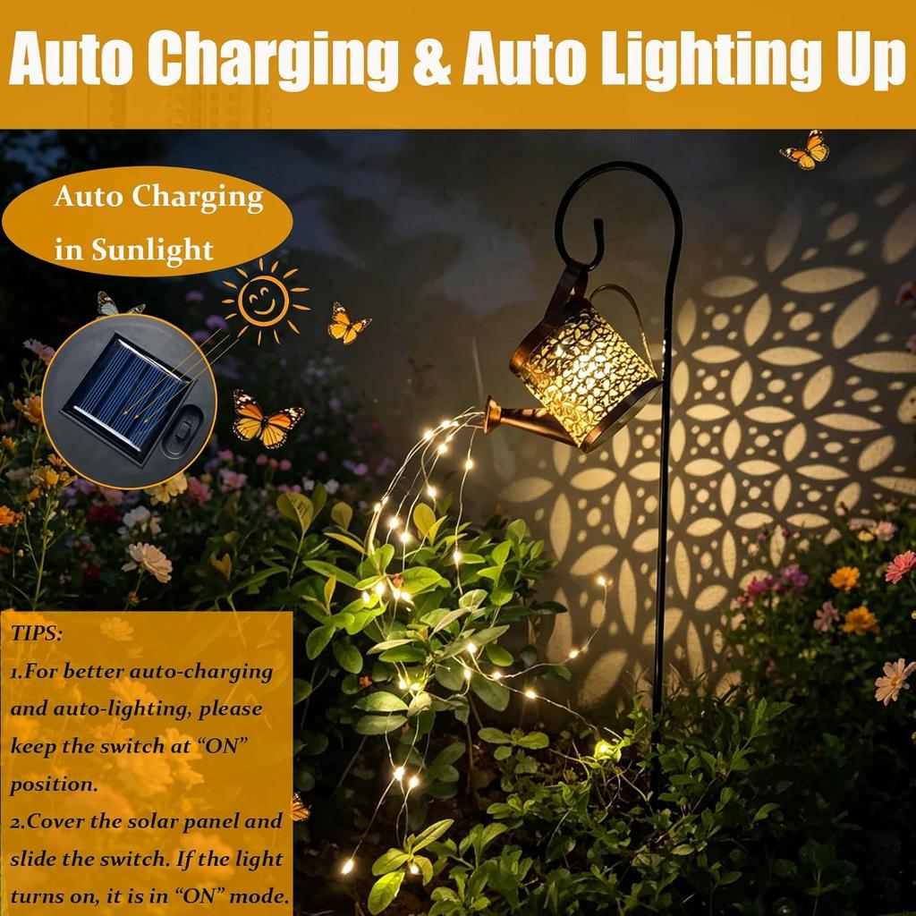 Solar Lanterns Outdoor Waterproof,Metal Watering Can Garden Decor Ornaments,Yard Art Hanging Path Lights,Outside Patio Decorations,Gardening Birthday