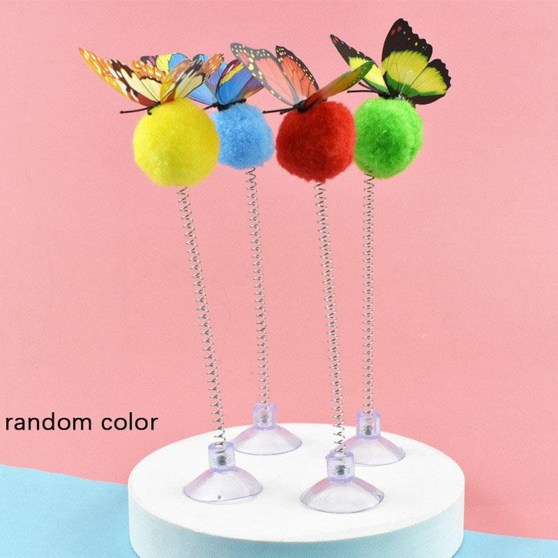 1pc-A mixed cat teaser stick with suction cup base, a spring swinging plush toy for interactive games