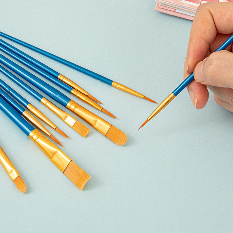 Zestaw 10 sztuk Wielofunkcyjny Pędzel do Akwareli Plastikowy Trzonek Artystyczne Malowanie Akwarela Gwasz Pędzel Olejny Włosie Nylonowe Haczyk Linia Pędzel Olejny