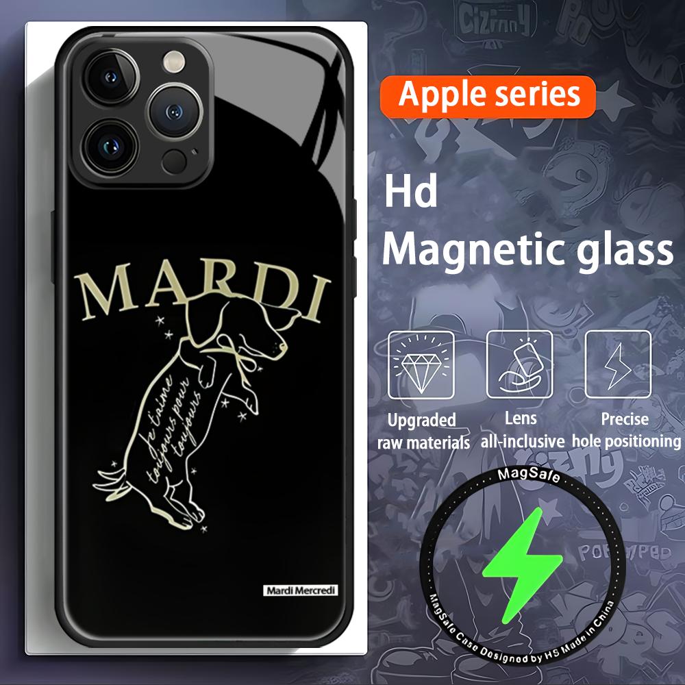 

Korea Fashion M-Mardi Mercredi trend Phone Case For iPhone 16 15 14 13 12 11 X XR XS 8 Plus Mini Pro Max Glass Magnetic Case iPhone 15
