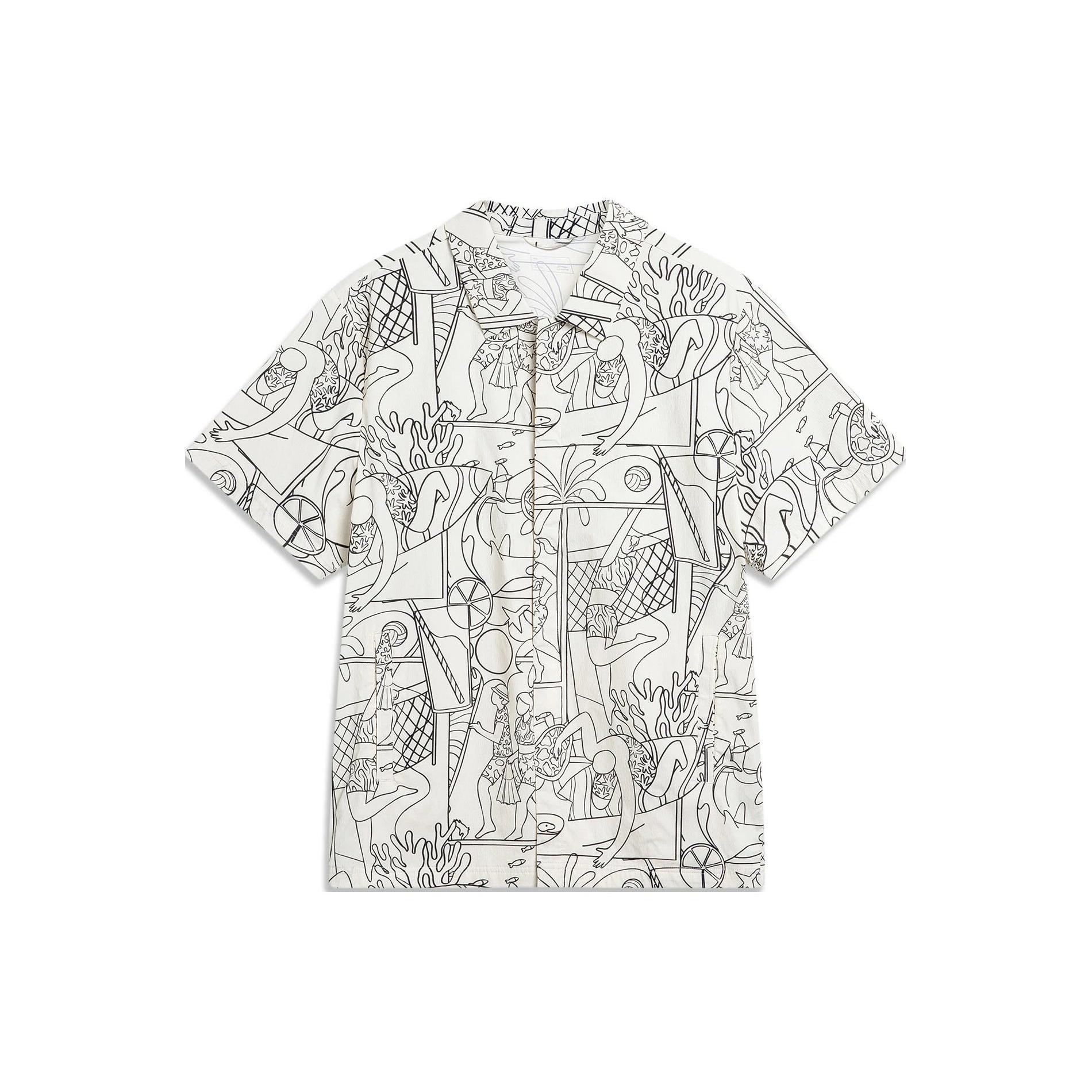 Li-Ning All-Over Print Shirt White Black Men s ASHU237-2 L