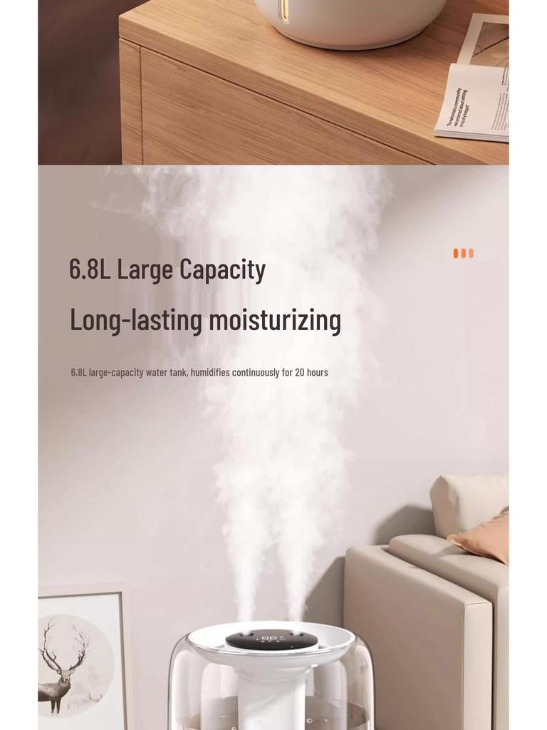 6.8L High Mist Humidifier: Silent Desktop Aromatherapy for Home, Office, Bedroom - USB Portable for Pregnant Users