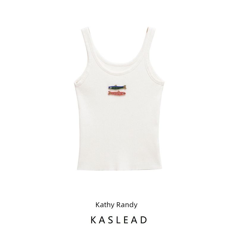 Kaslead New Women clothes Western Style Fashion Net Red Handmade Embroidery Fish Decoration Vest