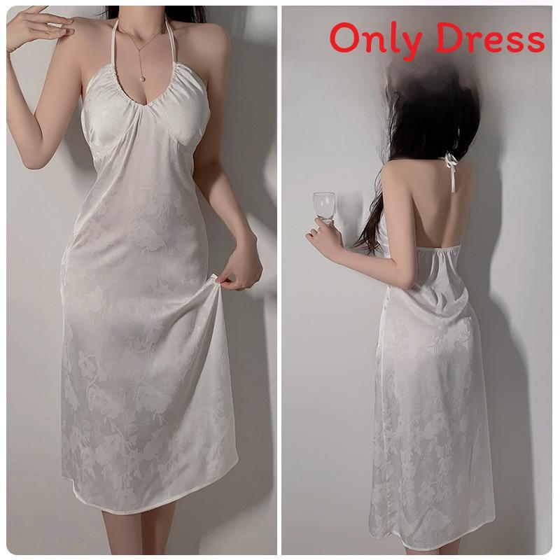 French Style Sleep Dress With Deep V Neck And Bust Enhancing Design For Women