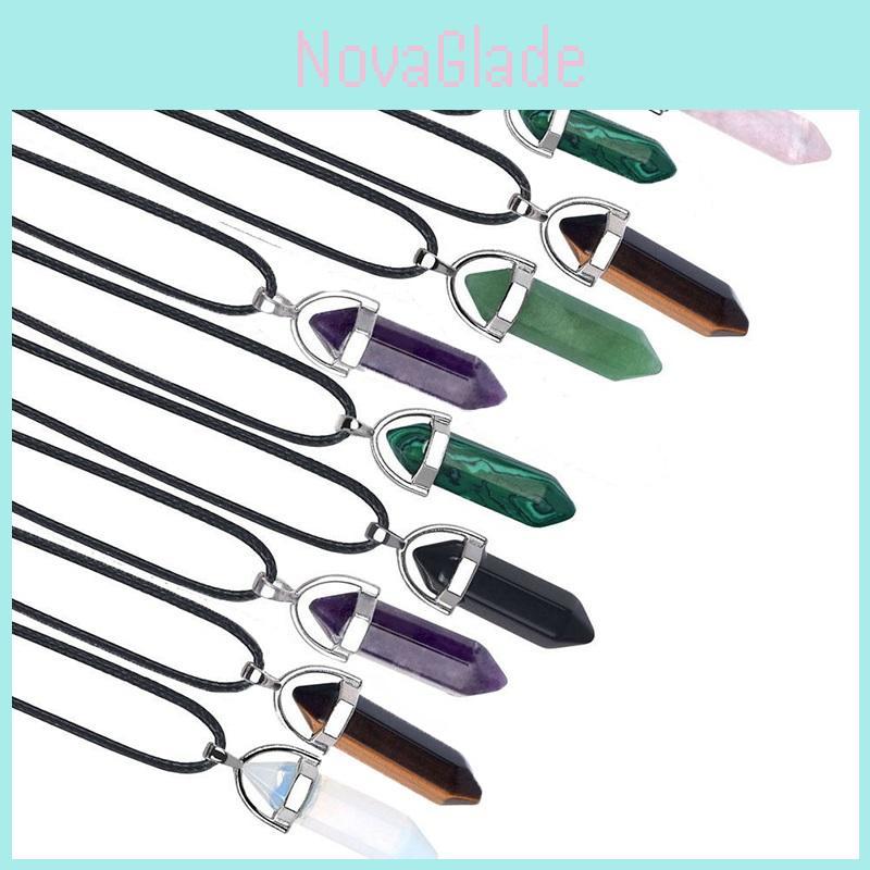 Stunning Hexagonal Column Pendant Necklace With Natural Quartz Crystal For Chakra Healing