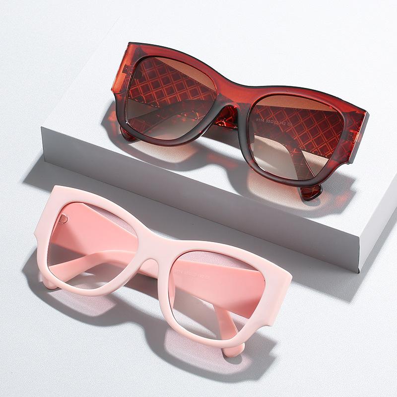 New Versatile Square Glasses European And American Personality Trend Cat Eye Sunglasses Fashion Plaid Wide Leg Sunglasses