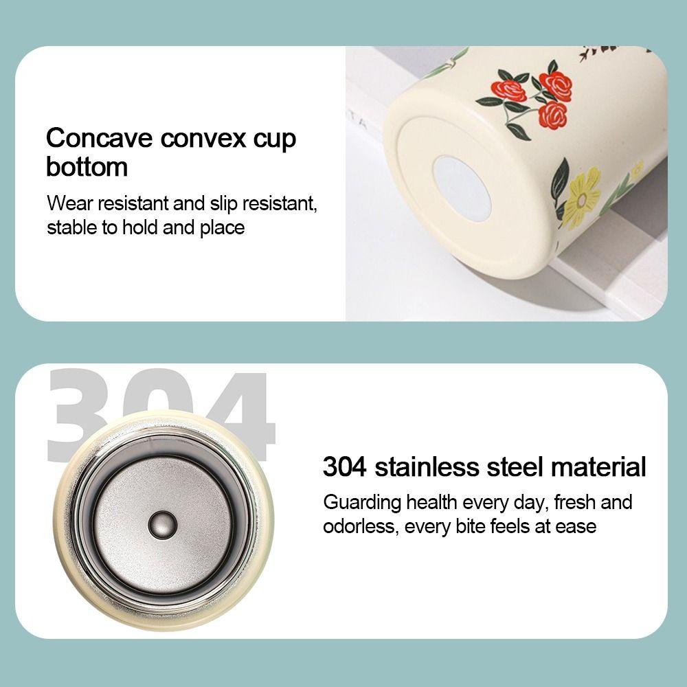 Stainless Steel Water Bottle Flower Printed Coffee Mug Vacuum Handy Cup  Outdoor Travel Office