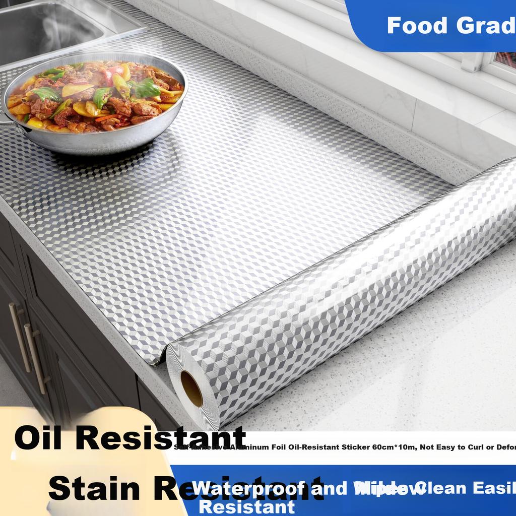 Washi Kitchen Oil-Proof Sticker High-Temperature Resistant Waterproof Aluminum Foil Self-Adhesive Thickened Cube Grid 10*0.6m