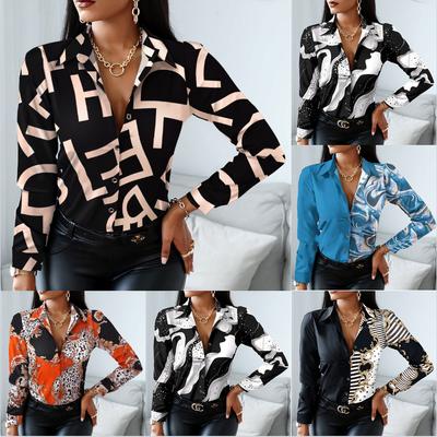 Frauen Mode Hemd Vintage Herbst Hemd Druck Bluse Casual V-ausschnitt Langarm Hemd Bluse