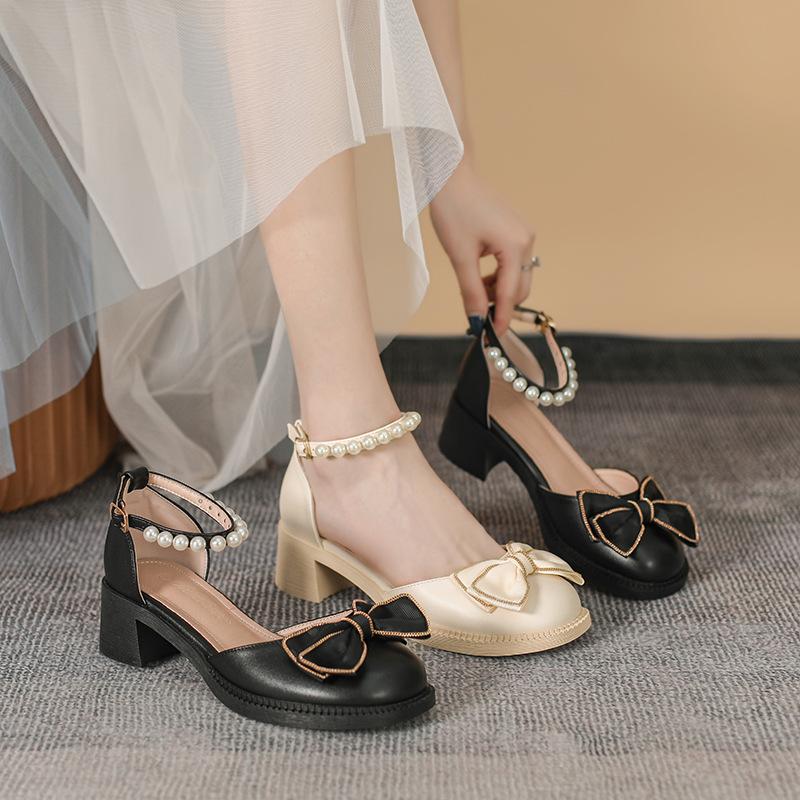 Puste słowo z kokardką gruba podeszwa buty Mary Jane damskie sandały na wysokim obcasie niszowe buty damskie