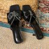 New Summer Sandals for Women Fashion Square Head Open-toe Rhinestones with Slip-on Slip-on Slippers with Fine Heels