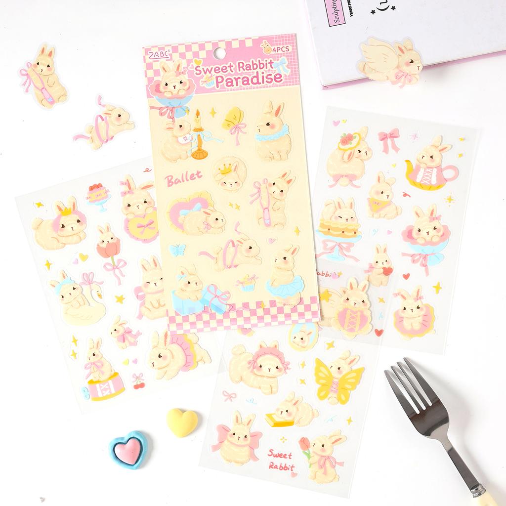 4sheets Cute Pet Tea Party Series Kawaii Cartoon Animal Decoration Stickers DIY Diary Scrapbook Aesthetics Stationery Stickers