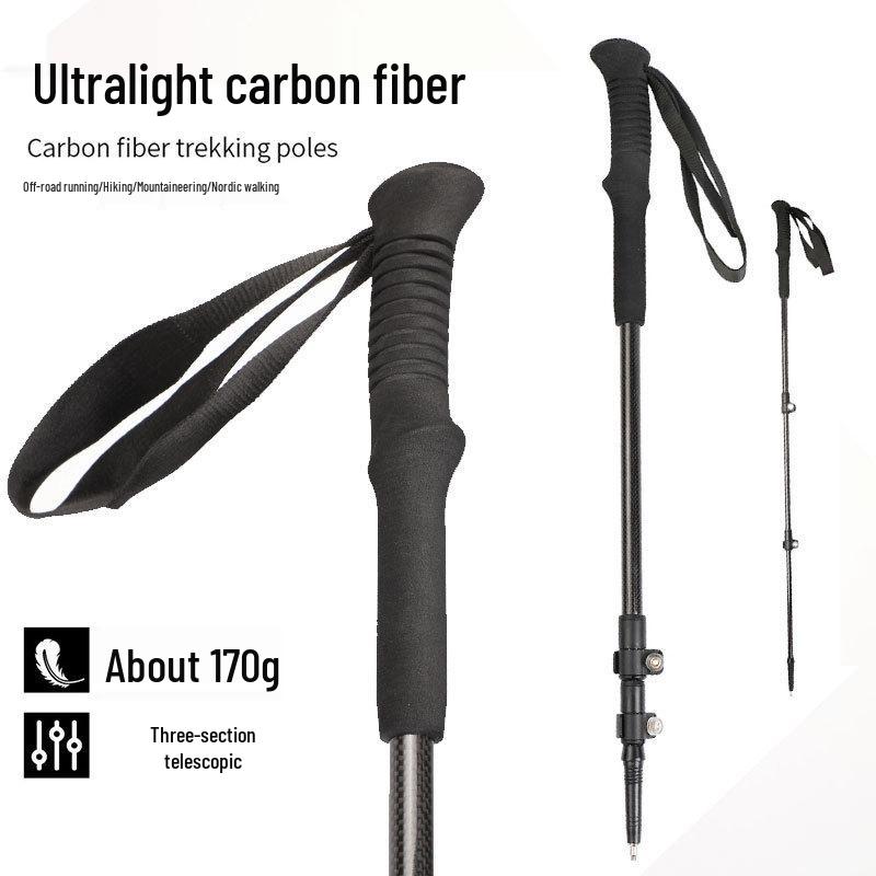 Ultra-light Carbon Fiber Trekking Poles: Three-section, Non-slip, Telescopic Walking Sticks 63-135 cm чёрный