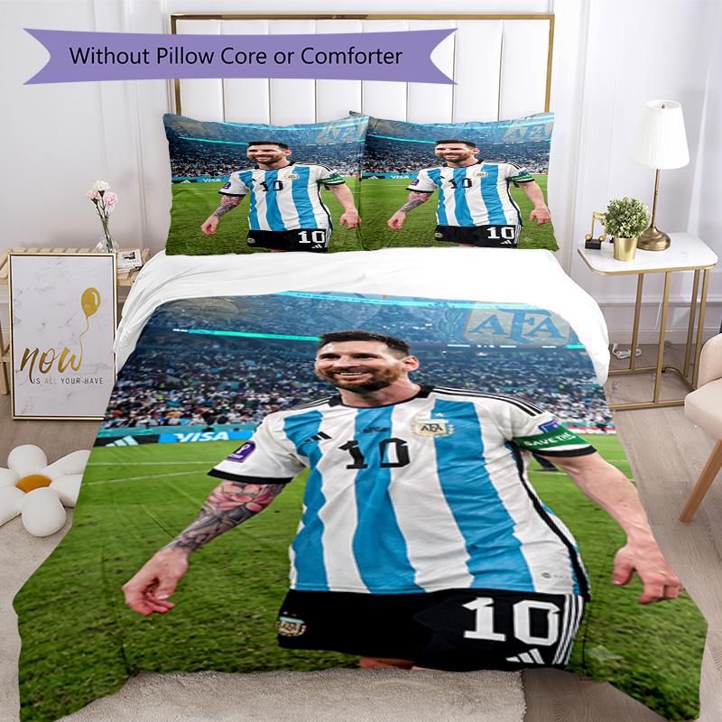 Set Biancheria da Letto Messi Copripiumino Traspirante con Federe Biancheria da Letto Decorativa per Camera da Letto Decorazione Casa Regalo di Compleanno