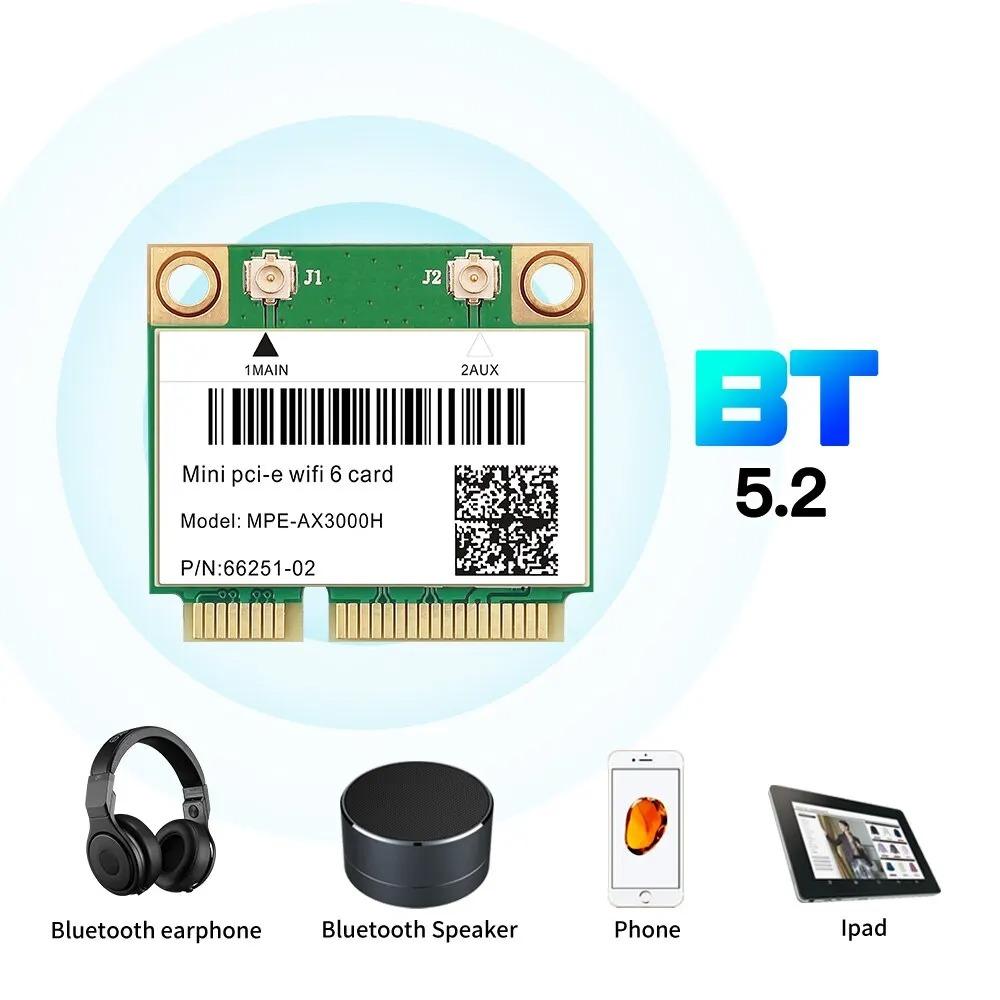 2974Mbps WiFi 6 Half Mini PCI‑E Network Card Dual Band 2.4G/5GHz Bluetooth 5.2 Wlan Adapter 802.11AX For Windows 10 Laptop