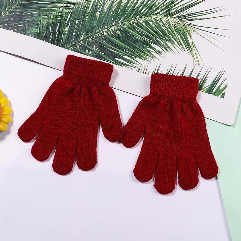 Autumn and winter men's and children's acrylic simple warm knitted gloves full finger magic gloves