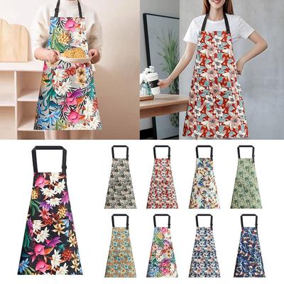 Flower Print Kitchen Apron Anti-fouling Catering Work Clothes Cooking Baking Bibs  for Women