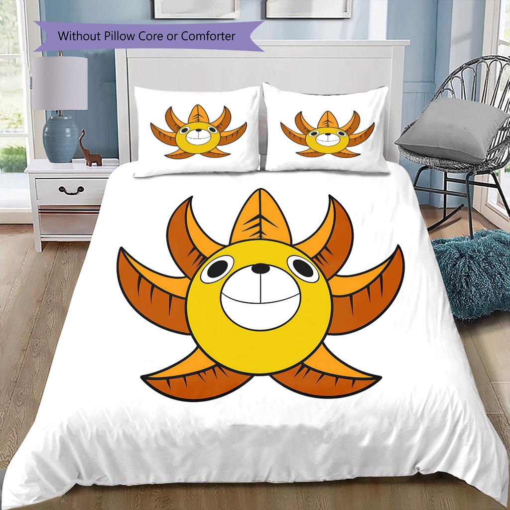One Piece Jolly Roger Logo Pattern Bedding Quilt Set Quilt Cover Pillowcase Home Birthday Gift(1 * duvet cover + 2 * pillowcase, without core)