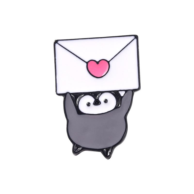 Fluffy Penguin Lettering Enamel Pin Funny Brooch Cartoons Badge For Bags Jeans Hoodies Denim Lapel Pin Jewelry Kids Best Gift
