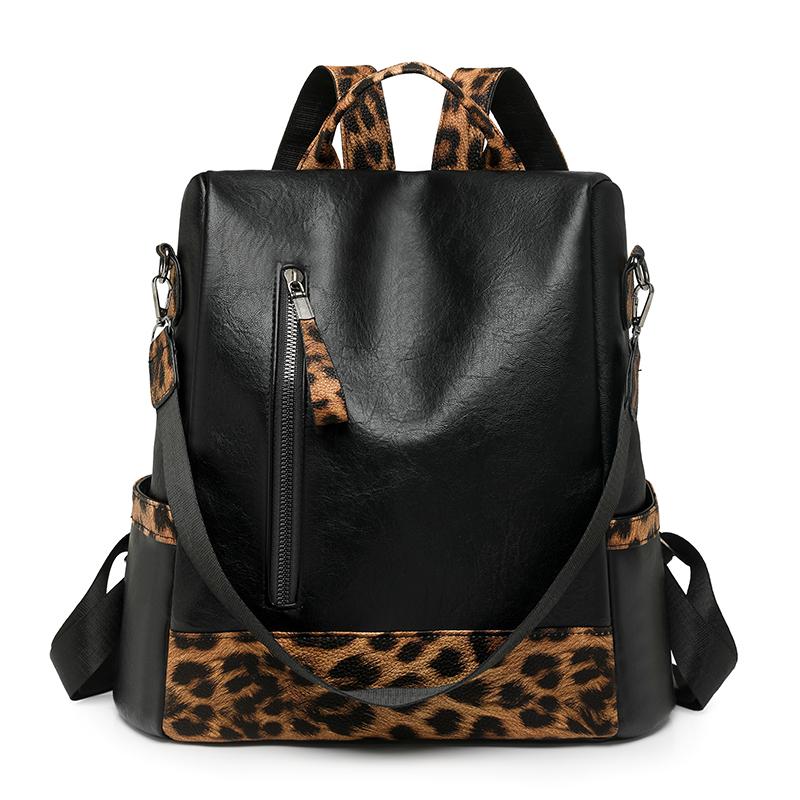 Women's Large Capacity Travel Backpack Retro Leopard Print Backpack Multifunctional Shoulder Bag