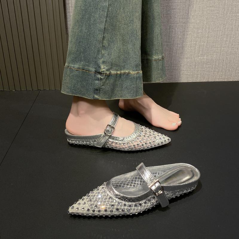Fashion Fashionable Summer Women Slippers 2025 New Leisure Slipper Retro Pointed Toe Metal Buckle Fashion Half Slipper