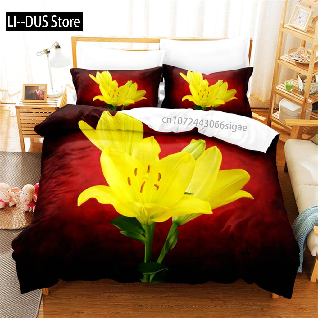 Yellow Flowers Queen Bedding Set Duvet Cover Set Bedding Digital Printing King Size Duvet Cover Set Bedding Set