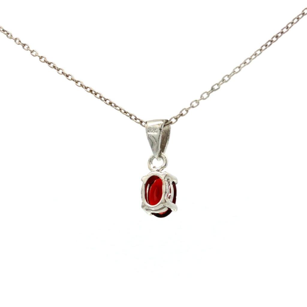 Garnet Oval Pendant Necklace 925 Sterling Silver Rhodium Plated Solitaire Gemstone Pendant with Chain Gift for Women