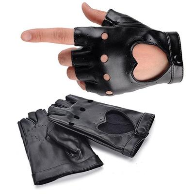 1 paar Frauen Punk Kurze Leder Handschuhe Halb Finger Fingerlose Handschuhe Mode Dame Hübsche Schwarze Handschuhe