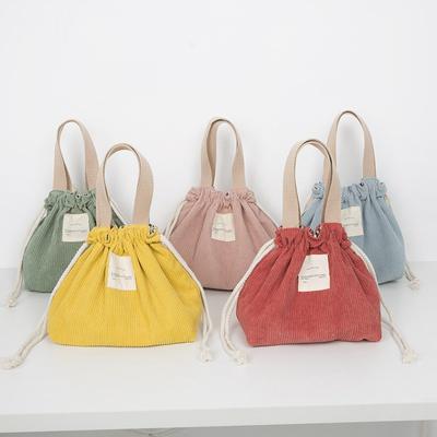 Lunch Bag Canvas Food Storage Bags Drawstring Dinner Container Corduroy Handbag Eco Cloth
