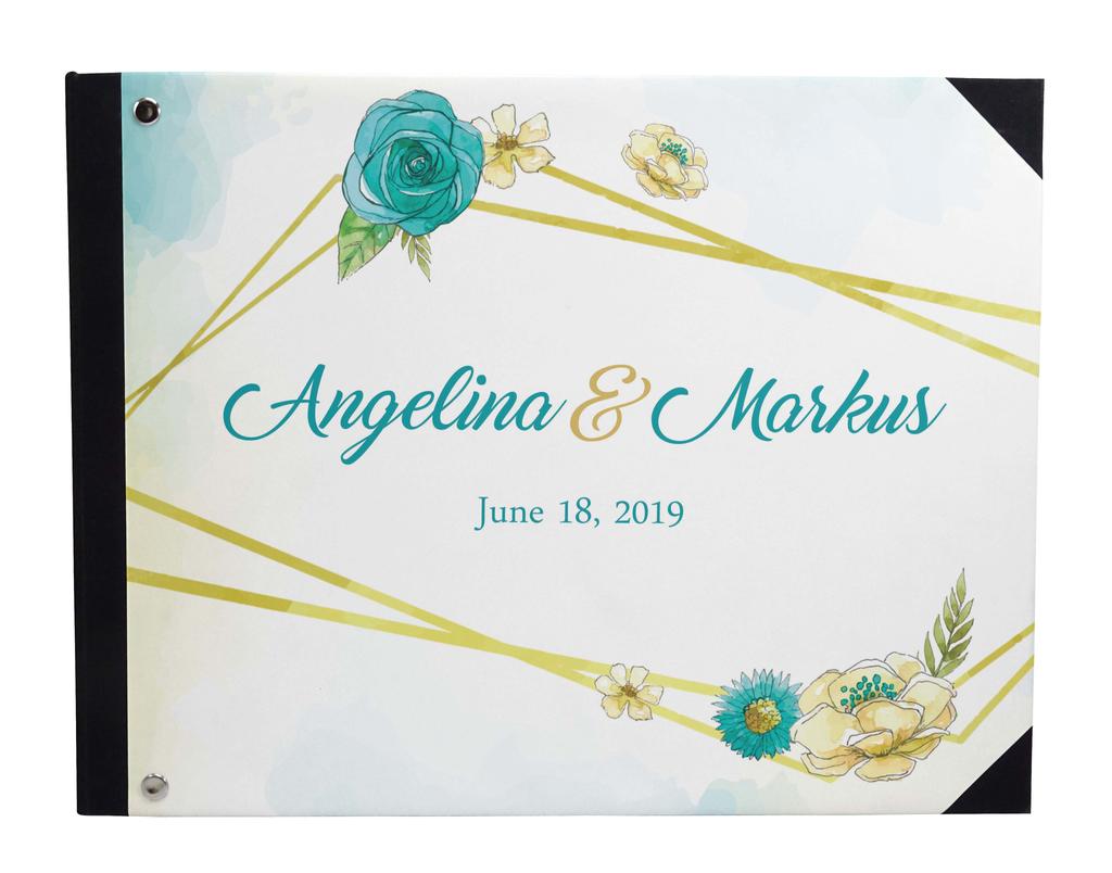 Darling Souvenir Blue Floral & Geometric Hardbound Cover Printed Anniversary Wedding Guestbook Scrap Book-7 X 9