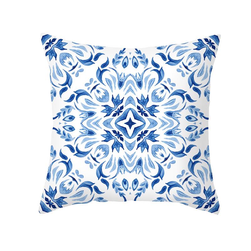 Kissenbezug im Ethno-Stil Blau bedruckt Pfirsichhaut Kissenbezug Bürokissen