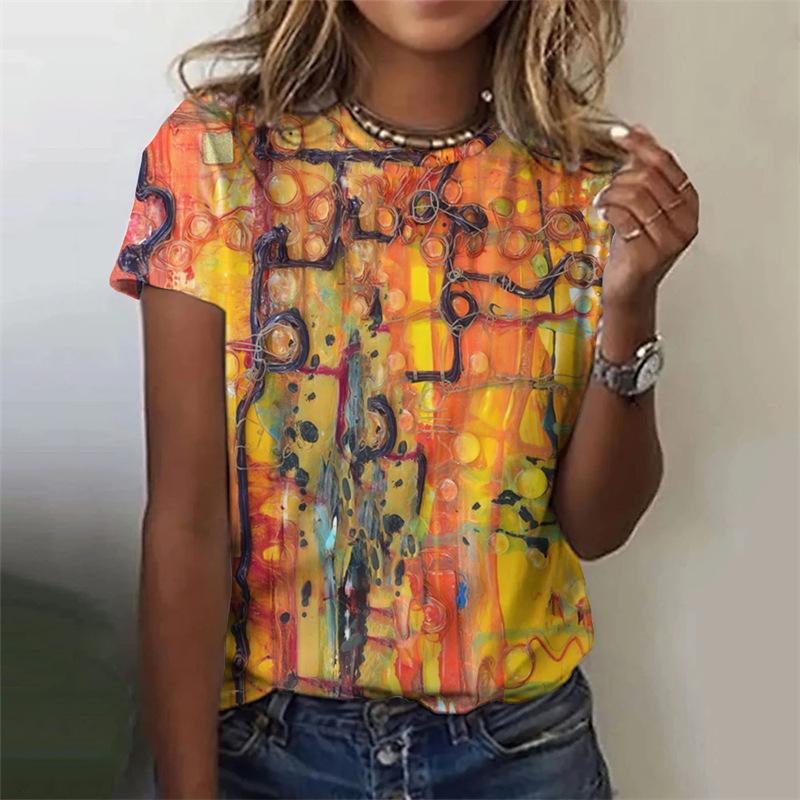 3D Damen Bekleidungsmuster Feiertagsfarbe Lässig Kurzarm Bedrucktes T-Shirt Party Täglich Sommerhemd
