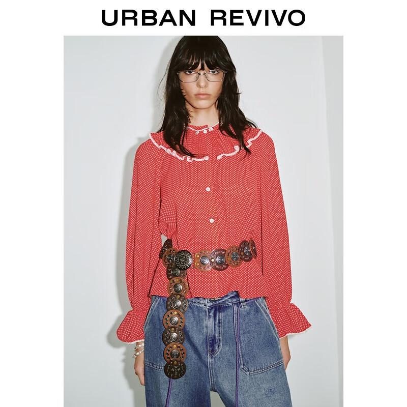 UR Women s Polka Dot Ruffle Lace Blouse L