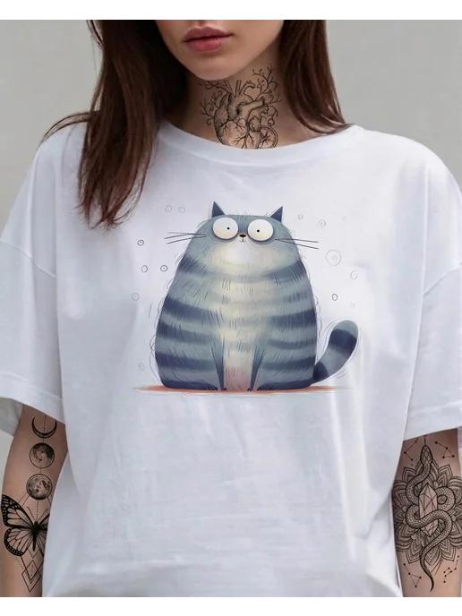 Surprised Cat T-shirt, gray print M