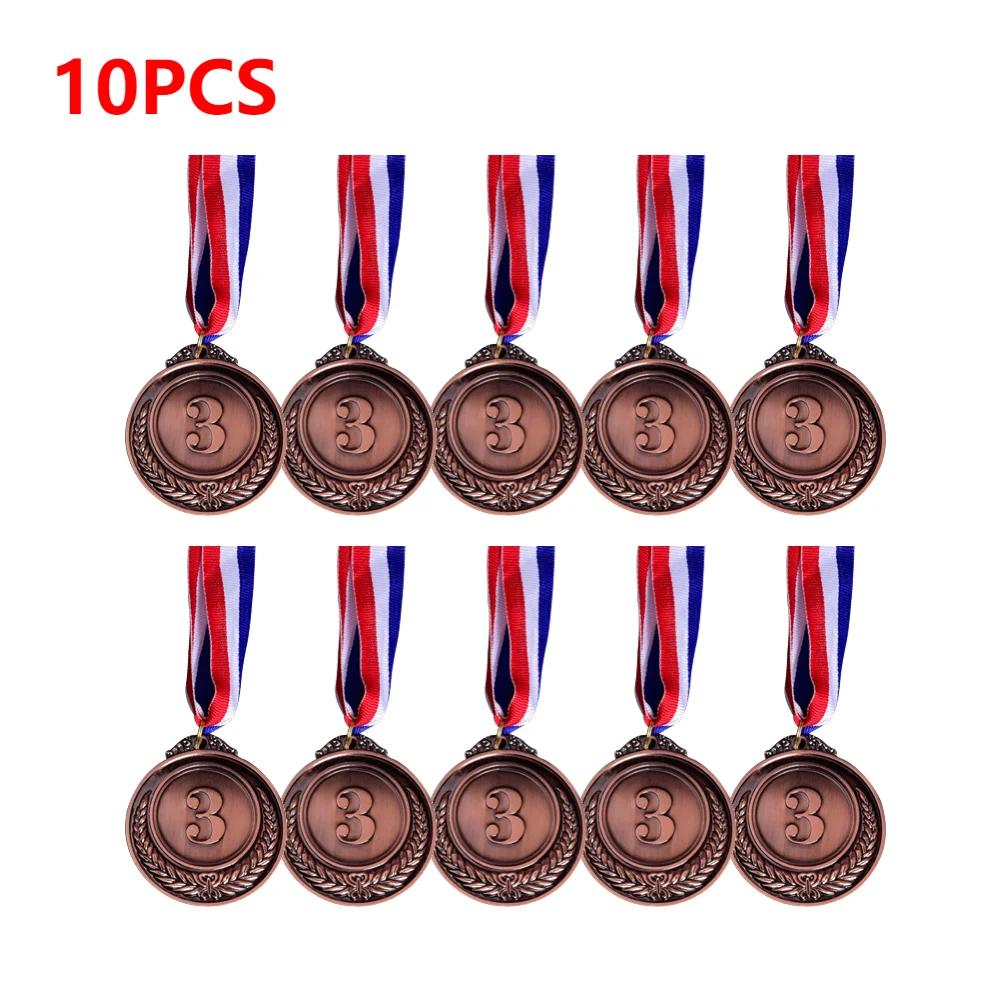 

10-50 шт. Металлические наградные медали с шейной лентой, золотые, серебряные, бронзовые, поощрительные значки для спортивных игр, соревнований, призов, сувениров, подарков