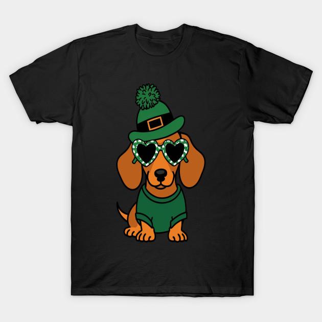 Men Black Print T-shirt Funny St Patricks Dachshund Leprechaun Shamrock Wiener Dog No-Cut Transfer Paper Print Cotton Tshirt 4XL