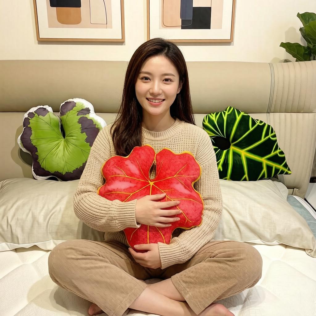 Fully Stuffed Green Leaf Plush Pillow Simulated Soft Plant Cushion Monstera Maple Plushie Peluche Sofa Chair Bed Decor Gift