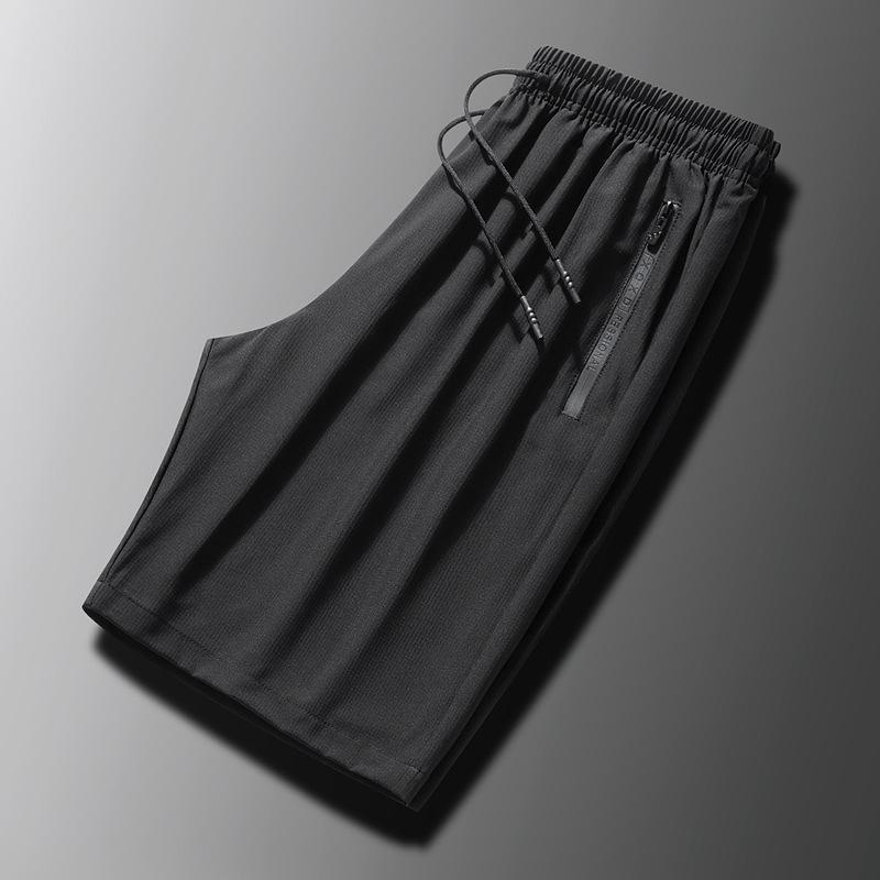 

Мужские пляжные шорты большого размера из ледяного шелка - Летние спортивные повседневные брюки на молнии 2025 года 5XL чёрный