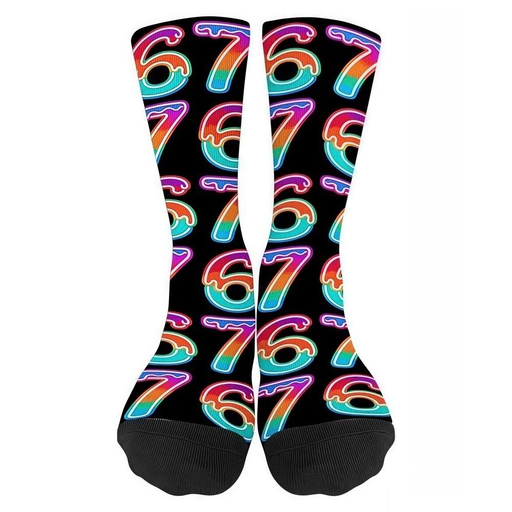 Warm 67 Meme Crew Long Socks Cartoon Creativity Stockings 67 Meme Ice Cream Socks For Men Women