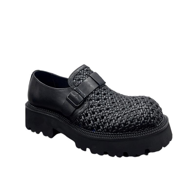 Men's 2025 Summer Big Head Business Hand-woven Leather Casual Leather Shoes High-end Atmospheric Thick-soled Derby Shoes
