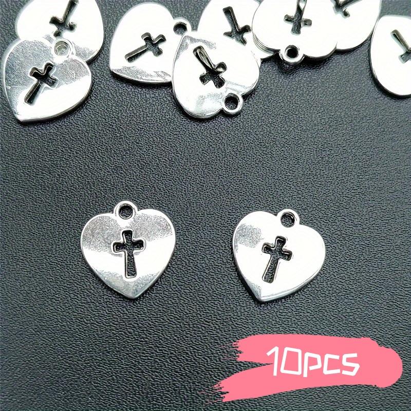 10pcs Antique Silver Heart Cross Pendant, DIY Handmade Charming Charm Pendant, Heart Cross, Jewelry Earring, Bracelet, Necklace