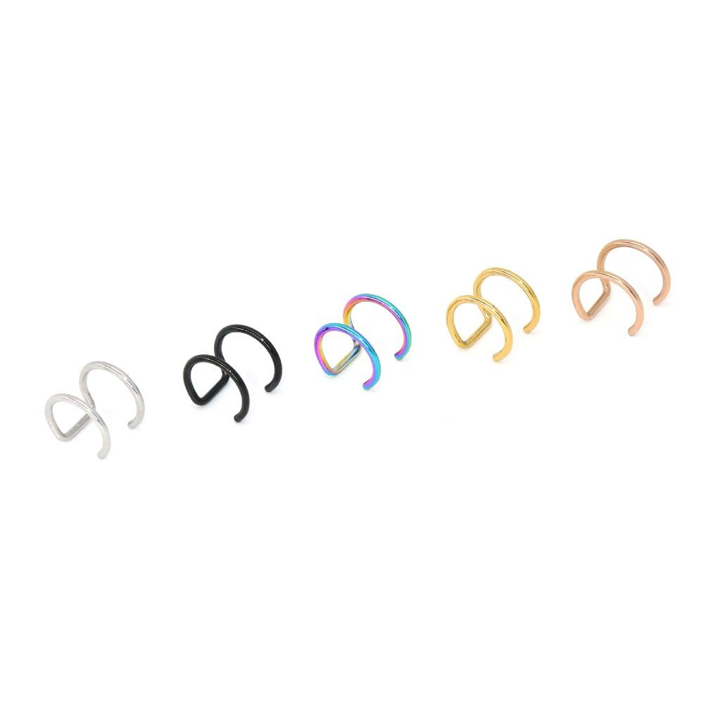 Fashion Stainless Steel Fake Piercing U-shaped Double Layer Ear Clips Lip Clip for Women Charms Ear Bone Nail Ear Cuff Jewelry