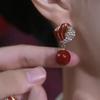 New Red Retro Drip Glaze Geometric Pearl Earrings for Women Needle Earrings Fashionable Temperament Earrings for Women