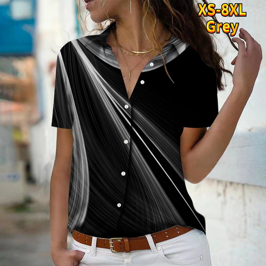 2025 Summer New Fashion Women's Simple Printed Short Sleeve V-neck Casual Button-down Shirt Top