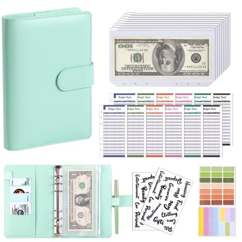 PU Leather Budget Binder With Cash Envelopes Pockets Zip Small French Budget Pouch Binder For Saving Money A6 Planner Organizer