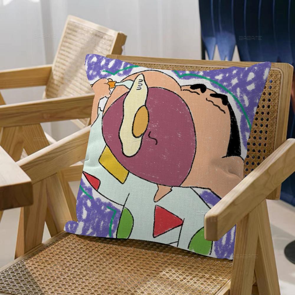 Watercolor Crayon Shin-chan Cushion Cover Car Throw Pillow Case For Sofa Car Christmas Gift 40x40cm 45x45cm
