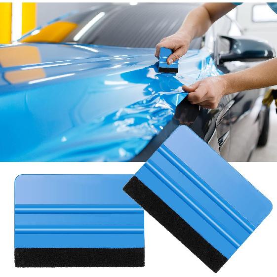Frienda 12 Pieces Plastic Felt Edge Squeegee Tool Vinyl 4 Inch Felt Squeegee Applicator Tool Scraper Tool with Soft Cloth for Car Vinyl Wrap, Window